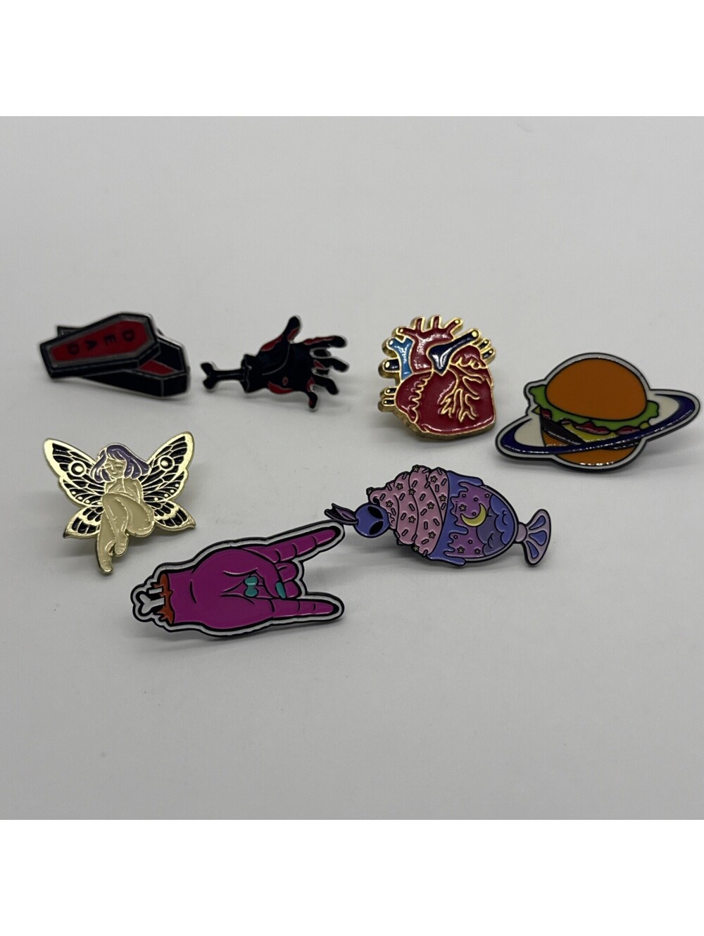 Lot of 7 Alternative Gothic Grunge Enamel Lapel Pins Assorted Lot